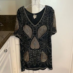 Haute Hippie beaded size medium dress. Navy blue with gold and silver beading